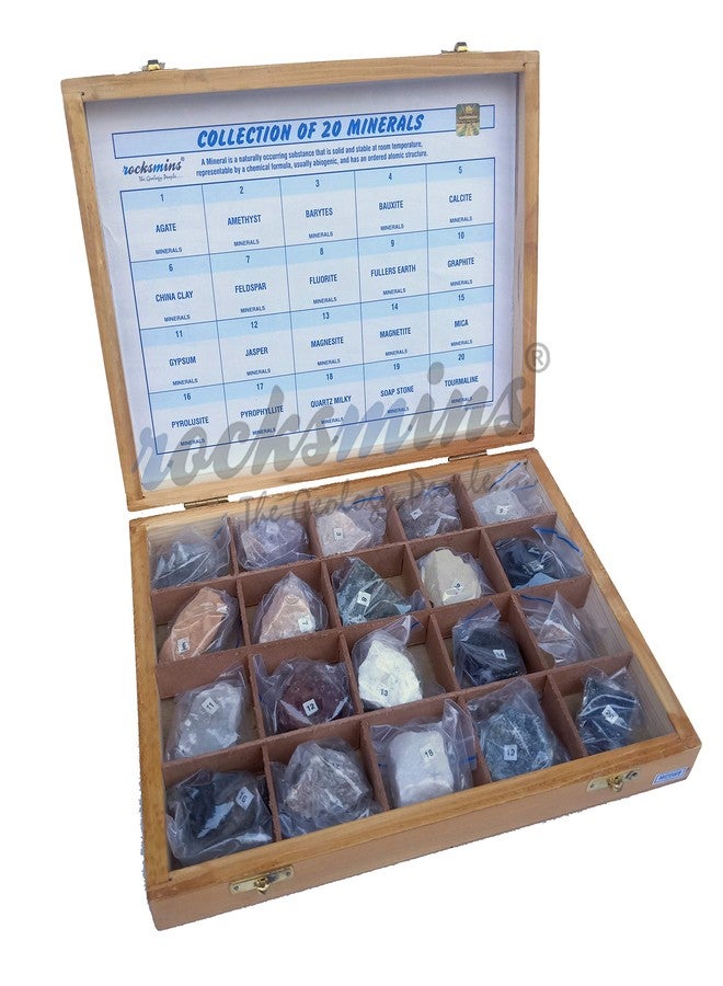 Rocksmins Collection of 20 Minerals in Wooden Box MI20WB a Set of 20 Big Mineral Specimen for Students School College Education Rocks Geology Kits Ideal Study Earth Science & Stones - Image 5